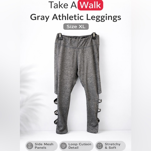 Take A Walk Gray Athletic Leggings XL Side Mesh Cutout Stretch Yoga Pants - Picture 2 of 8